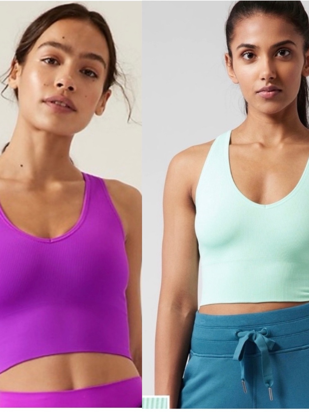 Athleta Aurora Ribbed V-Neck Tank Top - Hot Pink and Light Aqua (Set of 2)